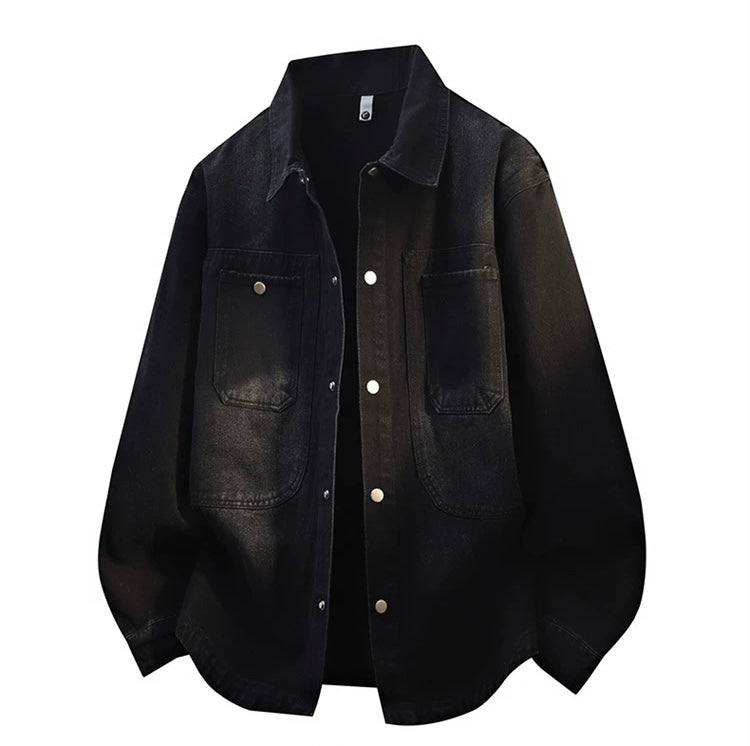 Men’s Vintage Distressed Denim Jacket – American Retro Streetwear Outerwear S0058