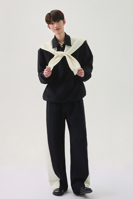 [FLAT ROOM] TWO-TONE COLLAR SWEATSHIRT + PANTS SET S0207