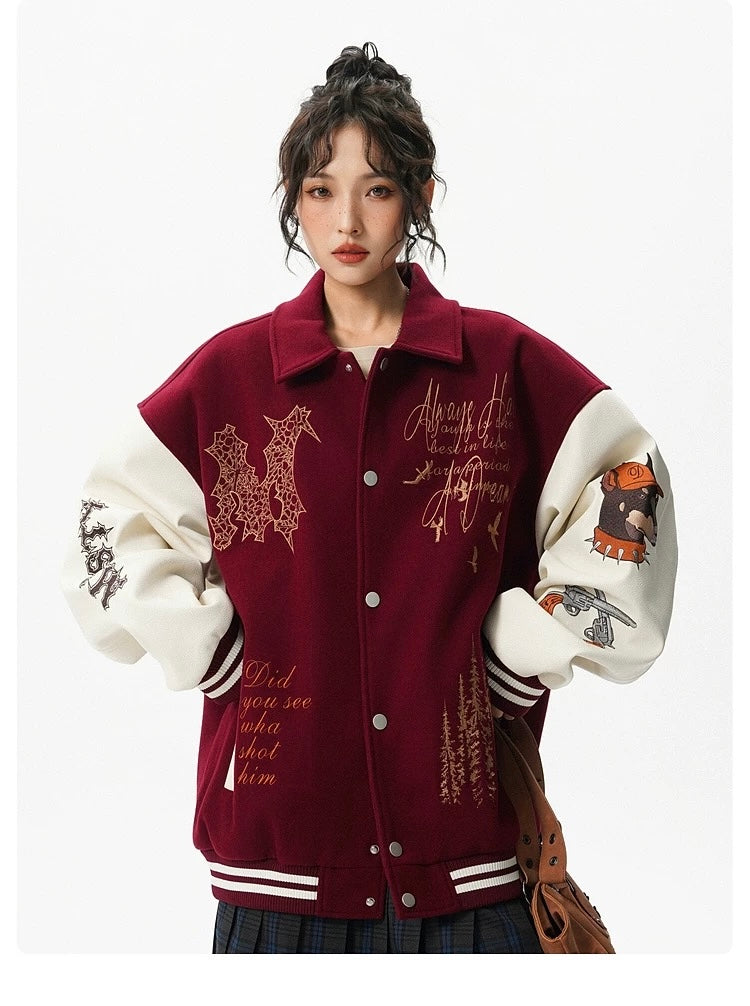 Men’s American Embroidered Patchwork Baseball Jacket – Vintage Streetwear Varsity CoatT0074