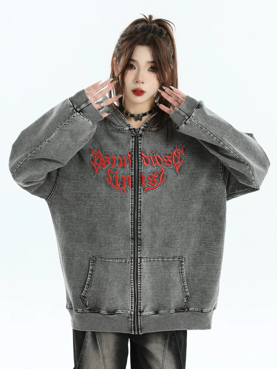 [INSstudios] GOTHIC LETTER LOGO DENIM JACKET T0098