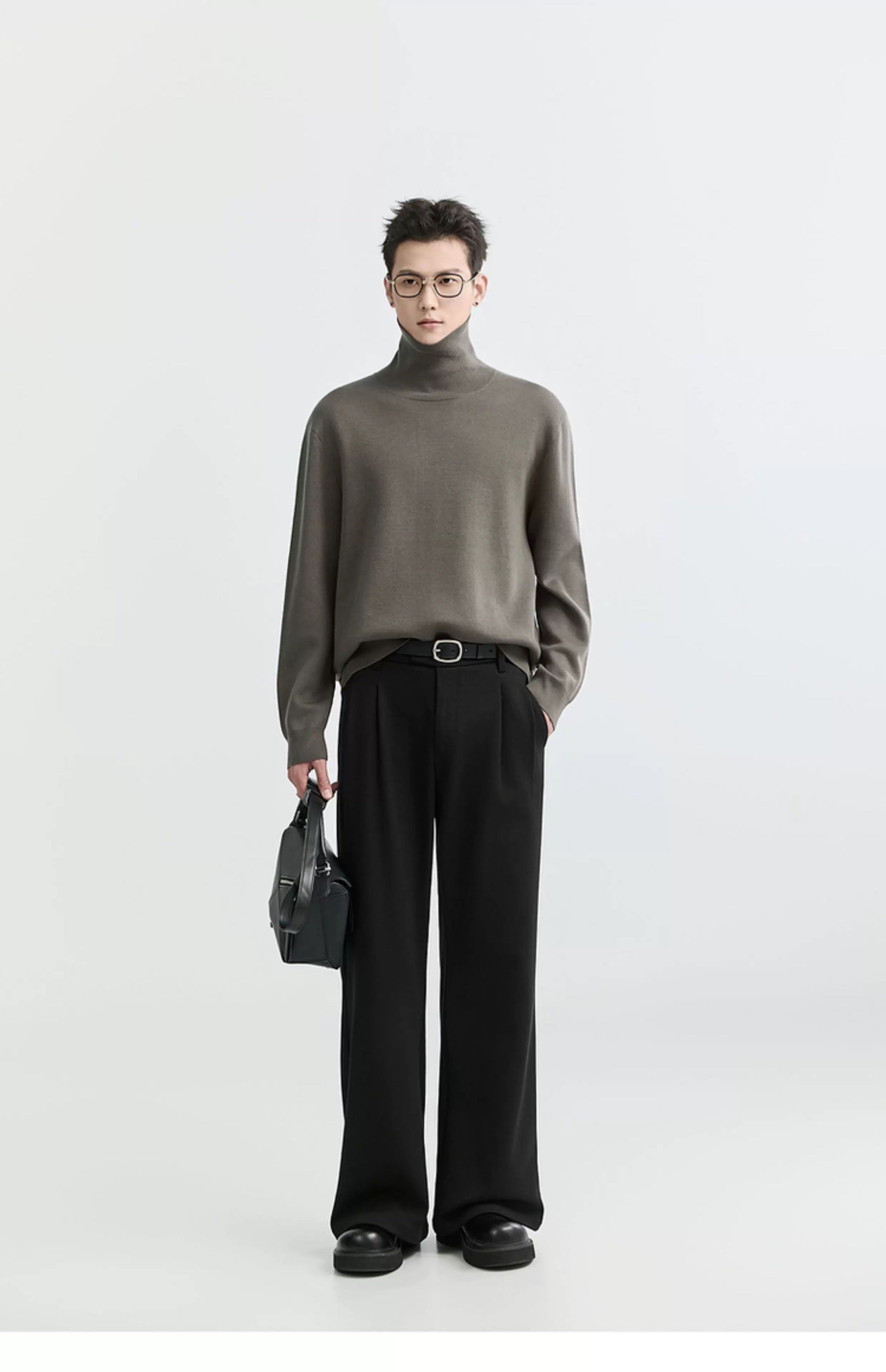 Suéter de punto de cuello alto para hombre - Capa base con forro polar grueso para otoño e invierno T0041