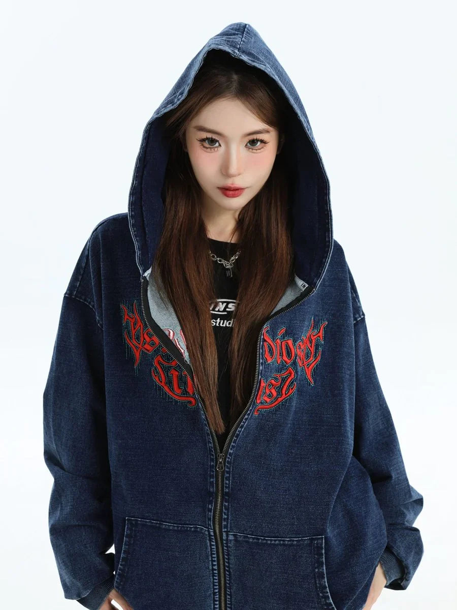 [INSstudios] GOTHIC LETTER LOGO DENIM JACKET T0098