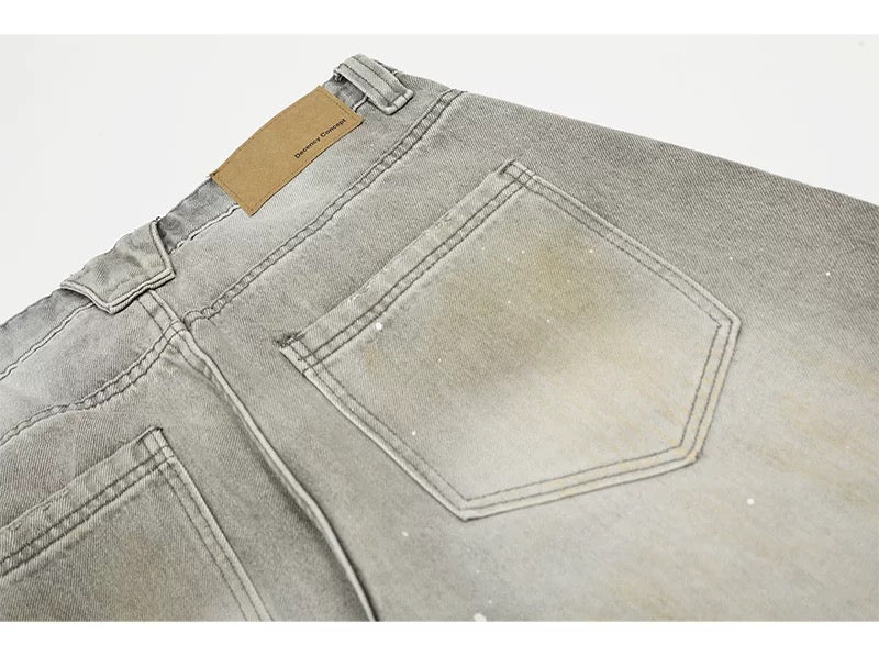 American Vintage Washed Distressed Denim Jeans – Loose Fit Casual Straight-Leg Pants for Men B0095