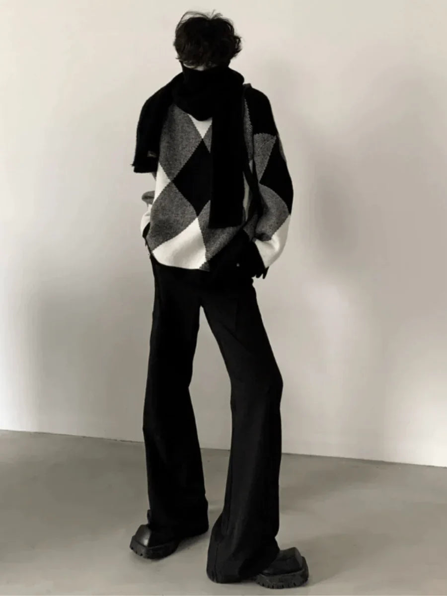 [AUTUMNWIND] BLACK AND WHITE HIGH-END DESIGN TURTLENECK SWEATER S0181