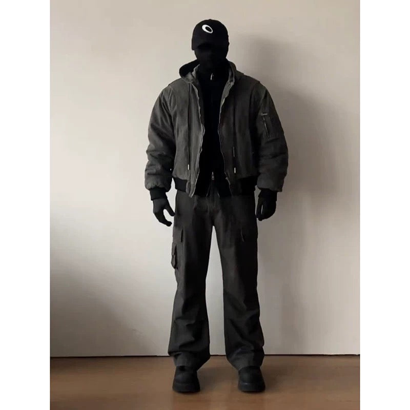 Men’s Layered Bomber Jacket – Faux Two-Piece Streetwear Flight Coat T0051