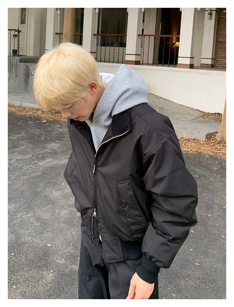 Men’s Short Padded Bomber Jacket – American Retro Street Winter Coat T0054