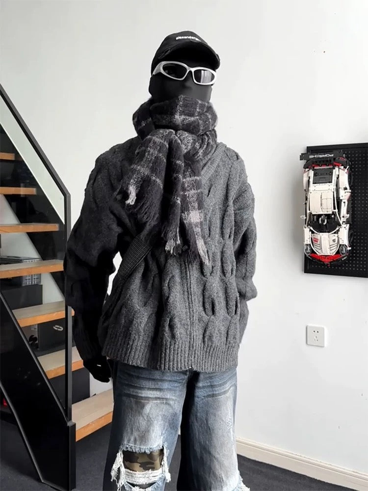 Vintage Cable Knit Turtleneck Sweater – American Retro Textured Pullover for MenS0026