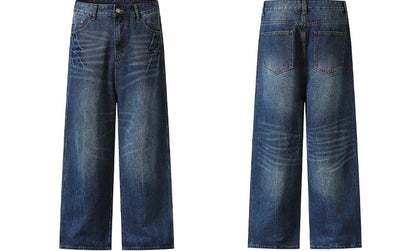 Men’s Vintage Washed Wide-Leg Jeans – American Retro Streetwear Denim T0138