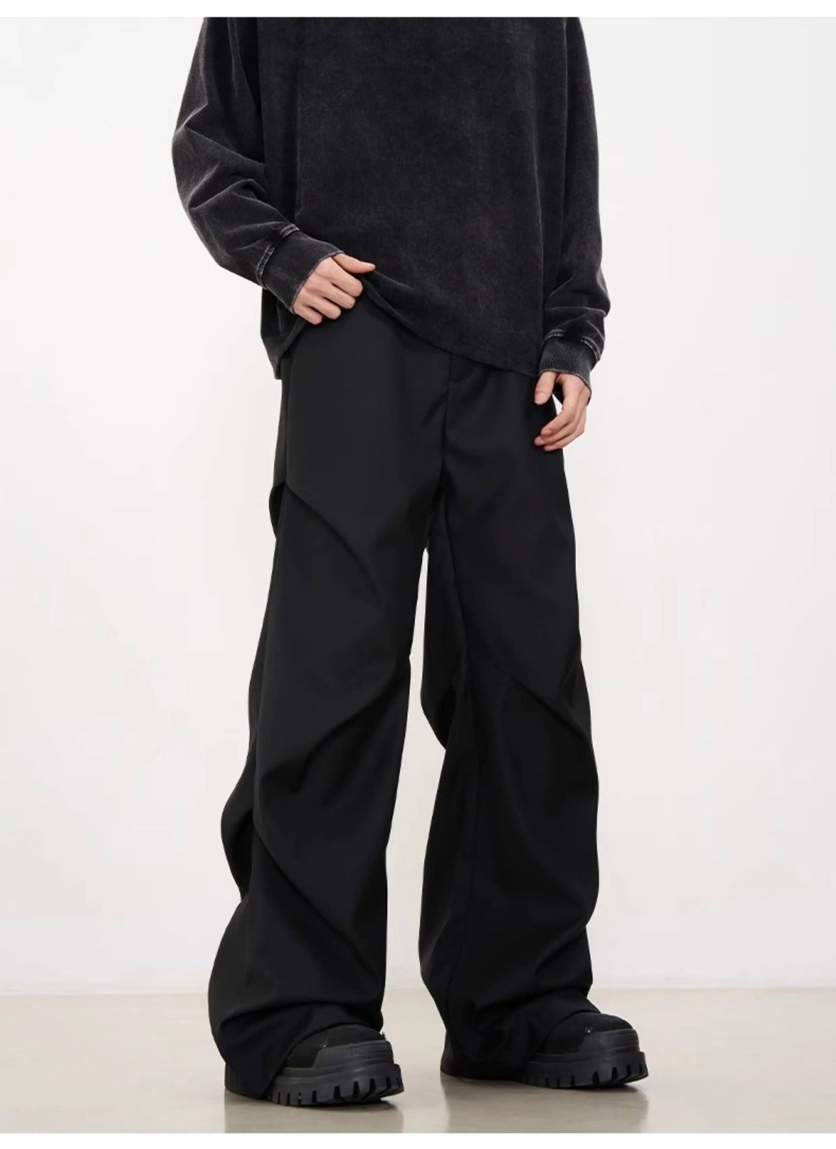 Men’s Pleated Dress Pants – Vintage American Loose Straight Trousers B0049