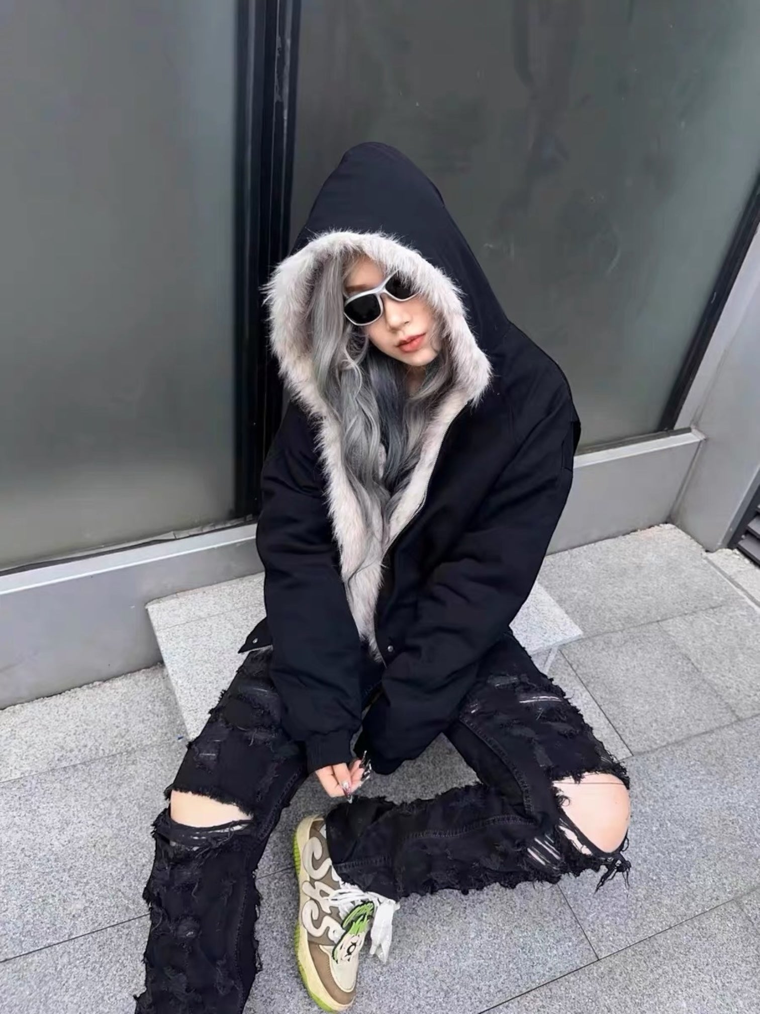 [Korean Girl] FUR LINED PUFFER BOMBER JACKET T0171