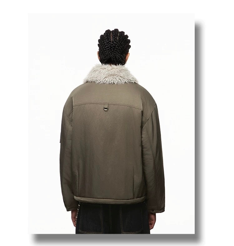 Men’s Detachable Fur Collar Padded Jacket – American Retro Winter Street Outerwear T0055