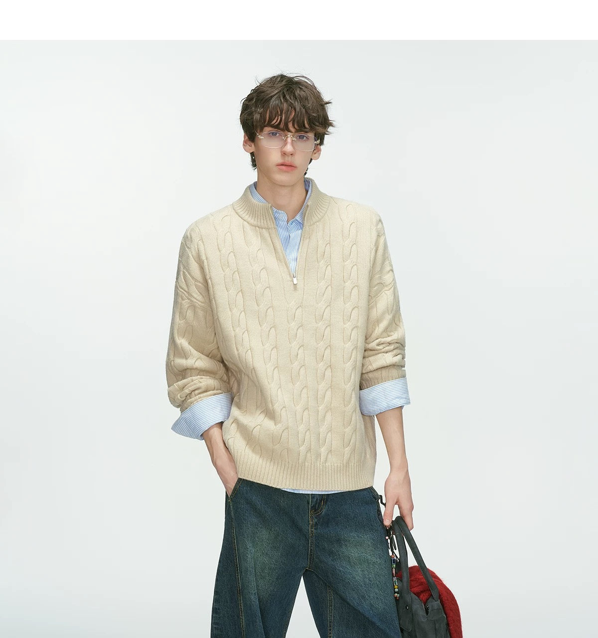 Men’s Old Money Half-Zip Cable Knit Sweater – Vintage Preppy Pullover Knitwear S0048