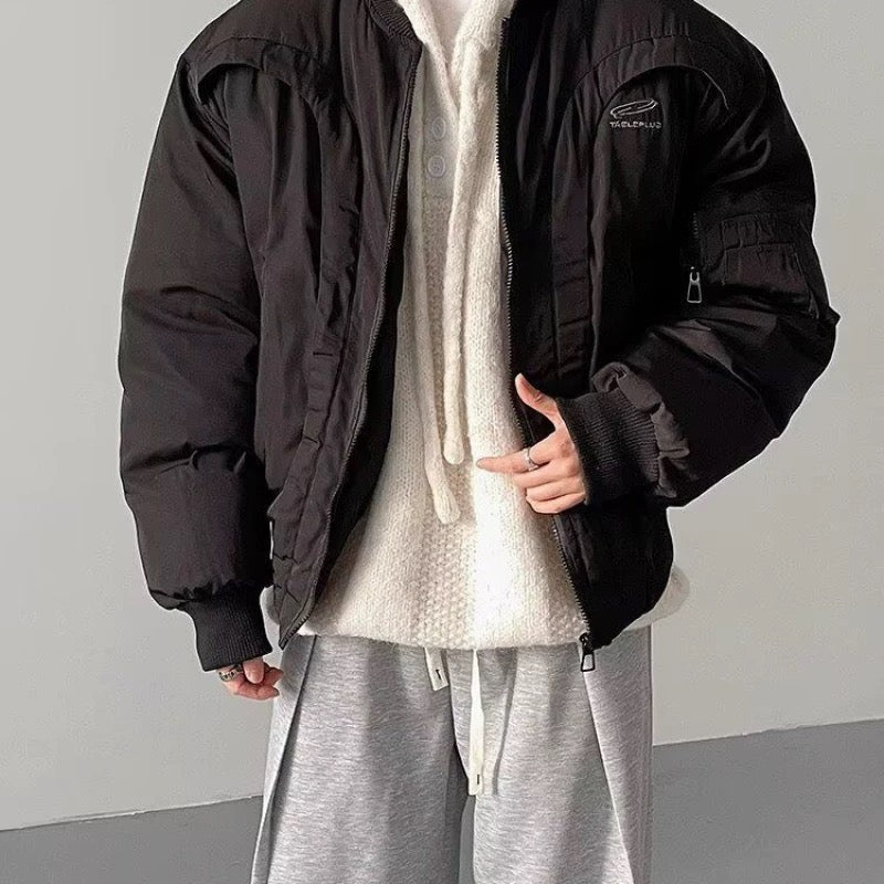 Men’s Deconstructed Bomber Jacket – American Retro High-Street Flight Outerwear T0145