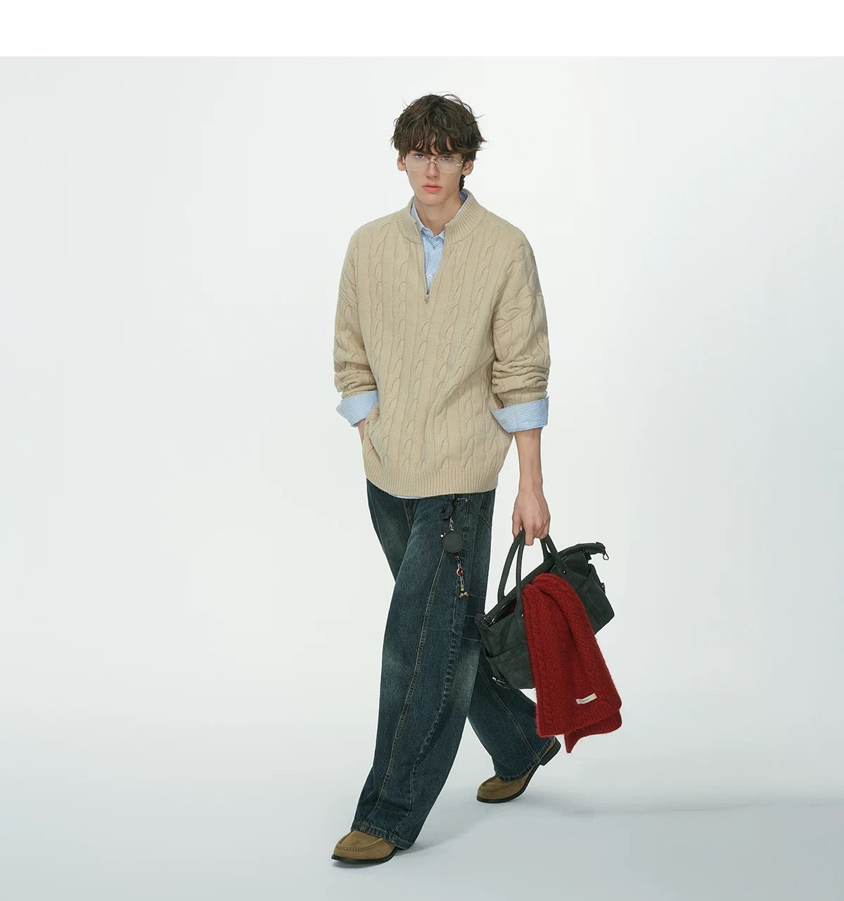 Men’s Old Money Half-Zip Cable Knit Sweater – Vintage Preppy Pullover Knitwear S0048