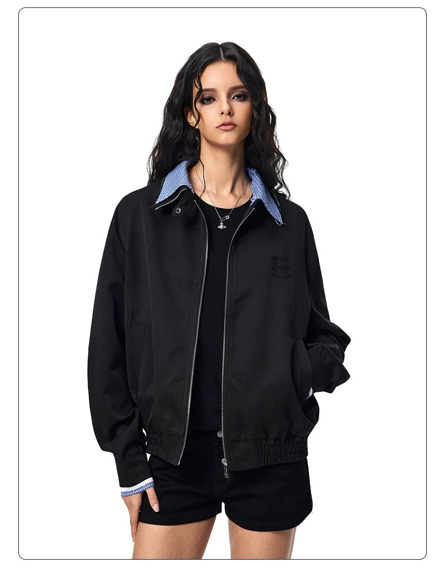 Men’s Vintage Plaid Patchwork Collar Jacket – Retro Short Street Outerwear T0062