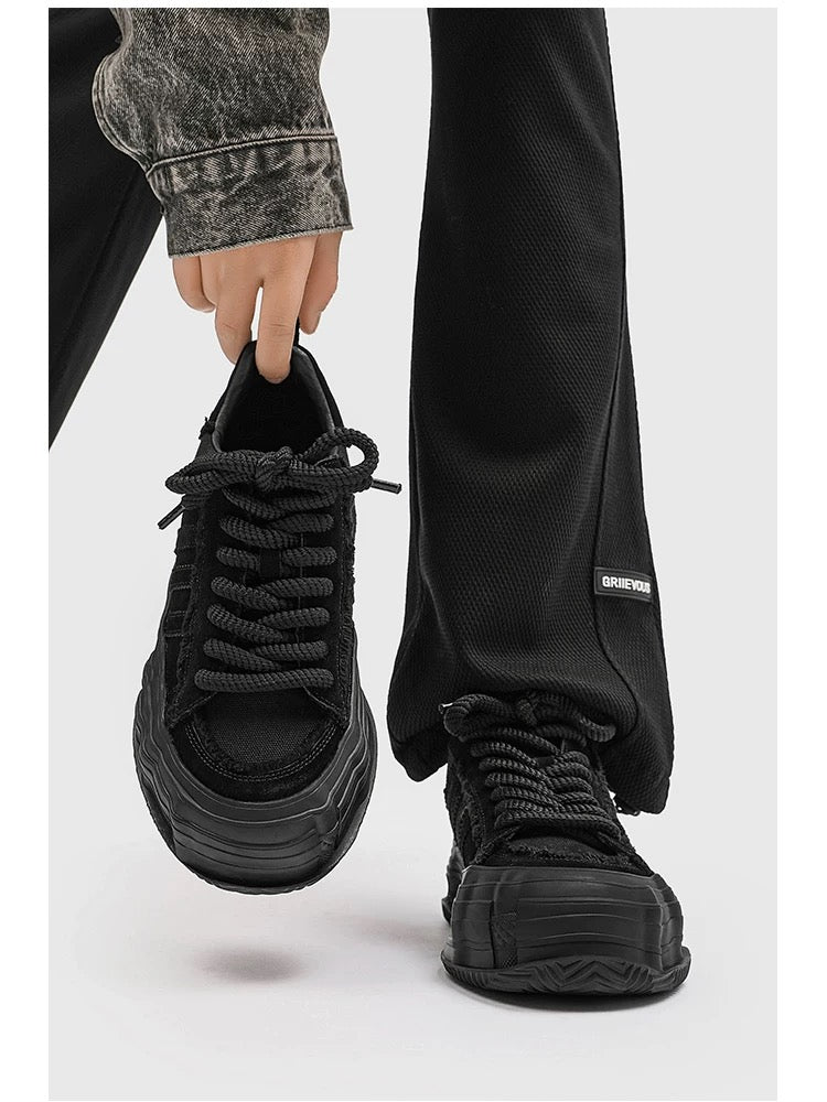 Zapatillas de skate Black Warrior - Zapatillas vintage de lona con triple raya y suela fundida (ropa urbana unisex Niche) S0006