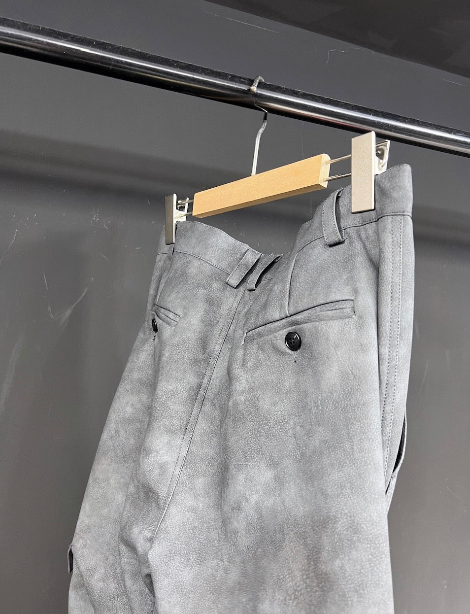 Men’s Suede PU Washed Flared Pants Gray Wide Leg Cargo Trousers Slim Fit Vintage Streetwear B0099
