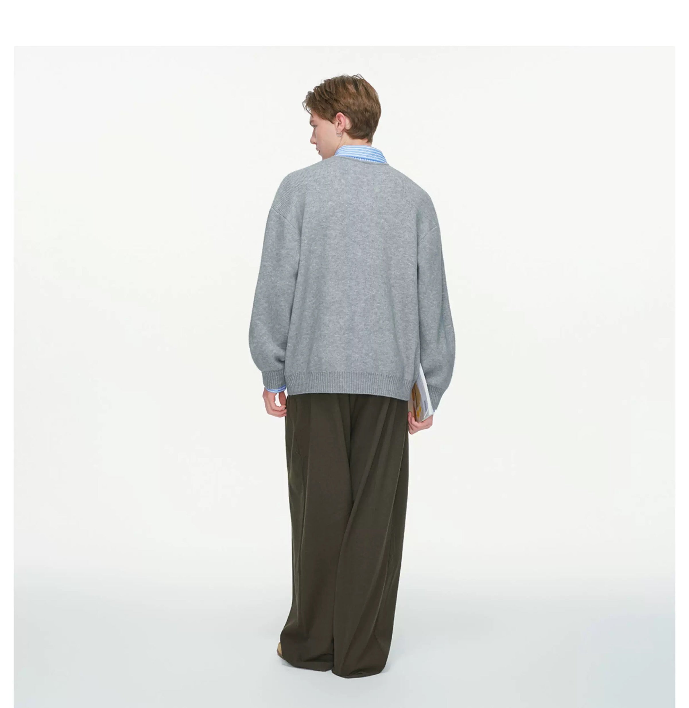 Men’s Layered Stripe Collar Sweatshirt – Vintage Preppy Street Pullover S0045