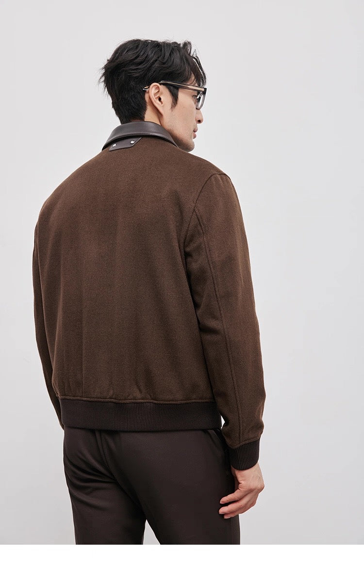 Chaqueta de aviador de piel auténtica – Bomber vintage americana con cremallera y cuello vuelto T0023