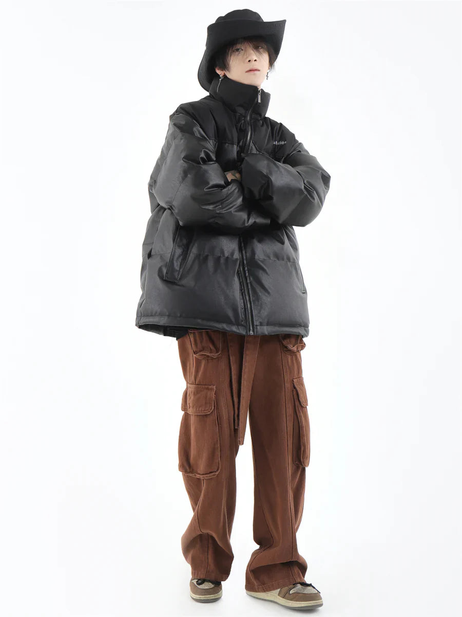 [INSstudios] PU LEATHER COTTON ZIPPER JACKET T0111