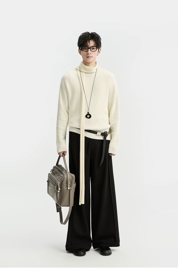 Suéter holgado de punto de lana de color liso para hombre, con cuello semialto y diseño estampado para invierno - Capa base ideal T0043