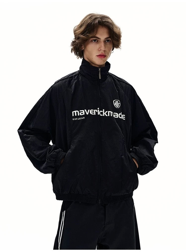 American Letter Print Jacket – Vintage Streetwear Varsity Zip Jacket T0026