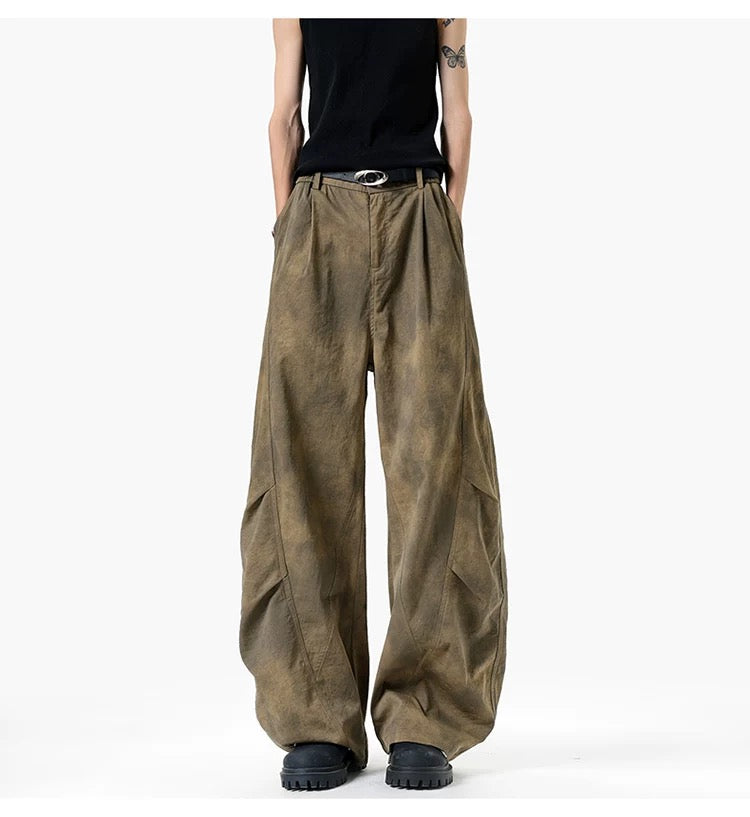 Wrinkled Washed Cargo Pants – American Vintage Dirty Dye Workwear Trousers B0048