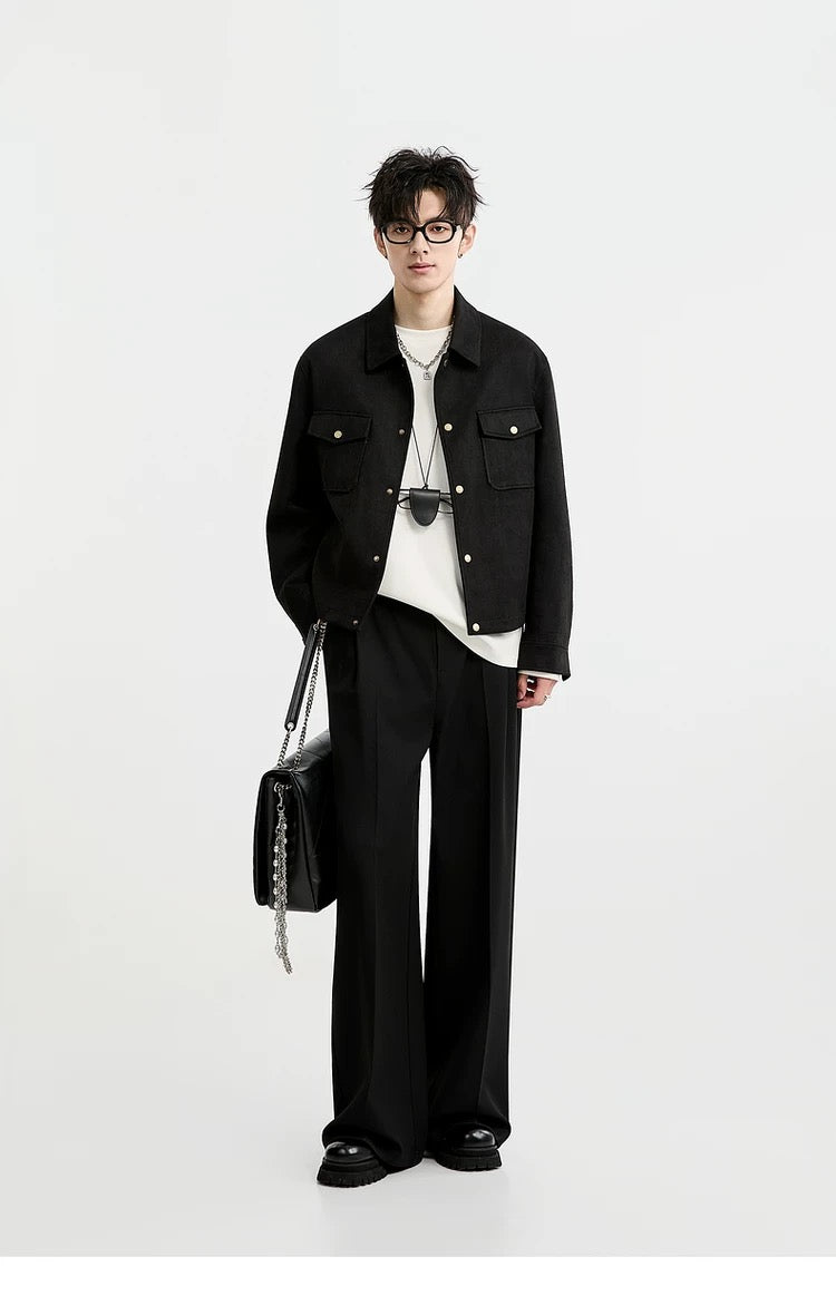 Chaqueta retro premium de ante sintético con solapa para hombre - Top corto informal para otoño T0039