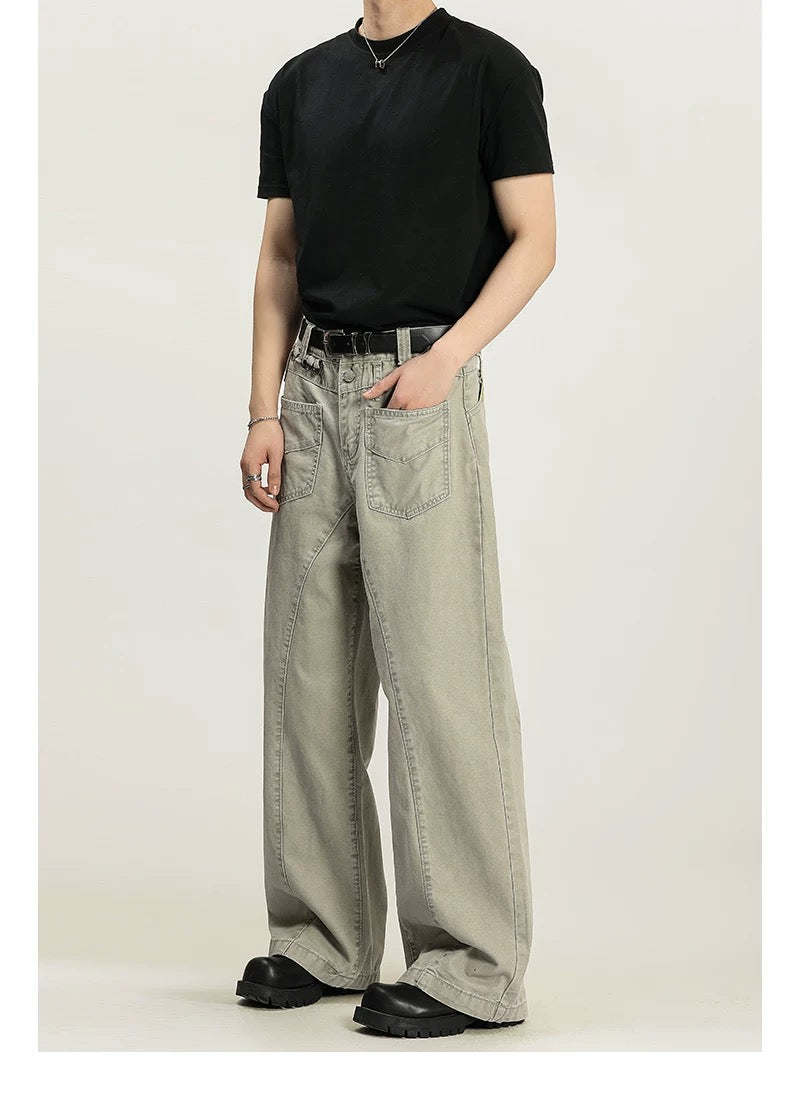 Men’s Vintage American Straight-Leg Cargo Pants – Retro Utility Streetwear Trousers B0045