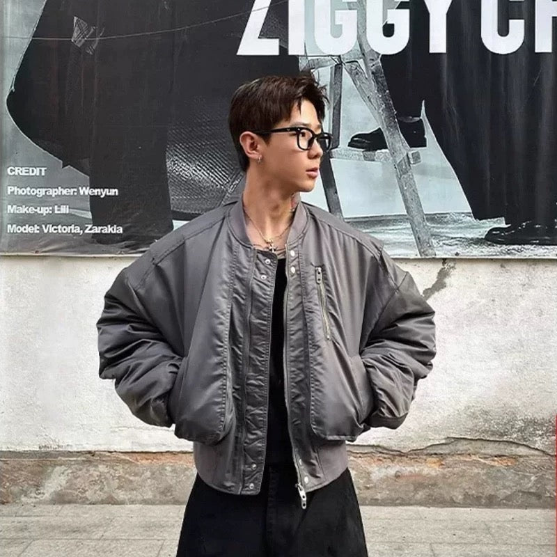 Men’s Cropped Bomber Puffer Jacket – American High Street Short Cotton Outerwear T0071