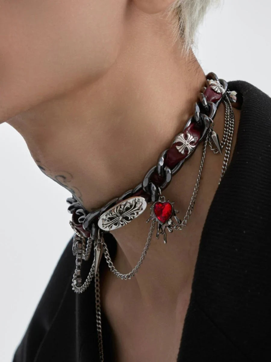 [STRUC TON] LEATHER PUNK NECKLACE A0057