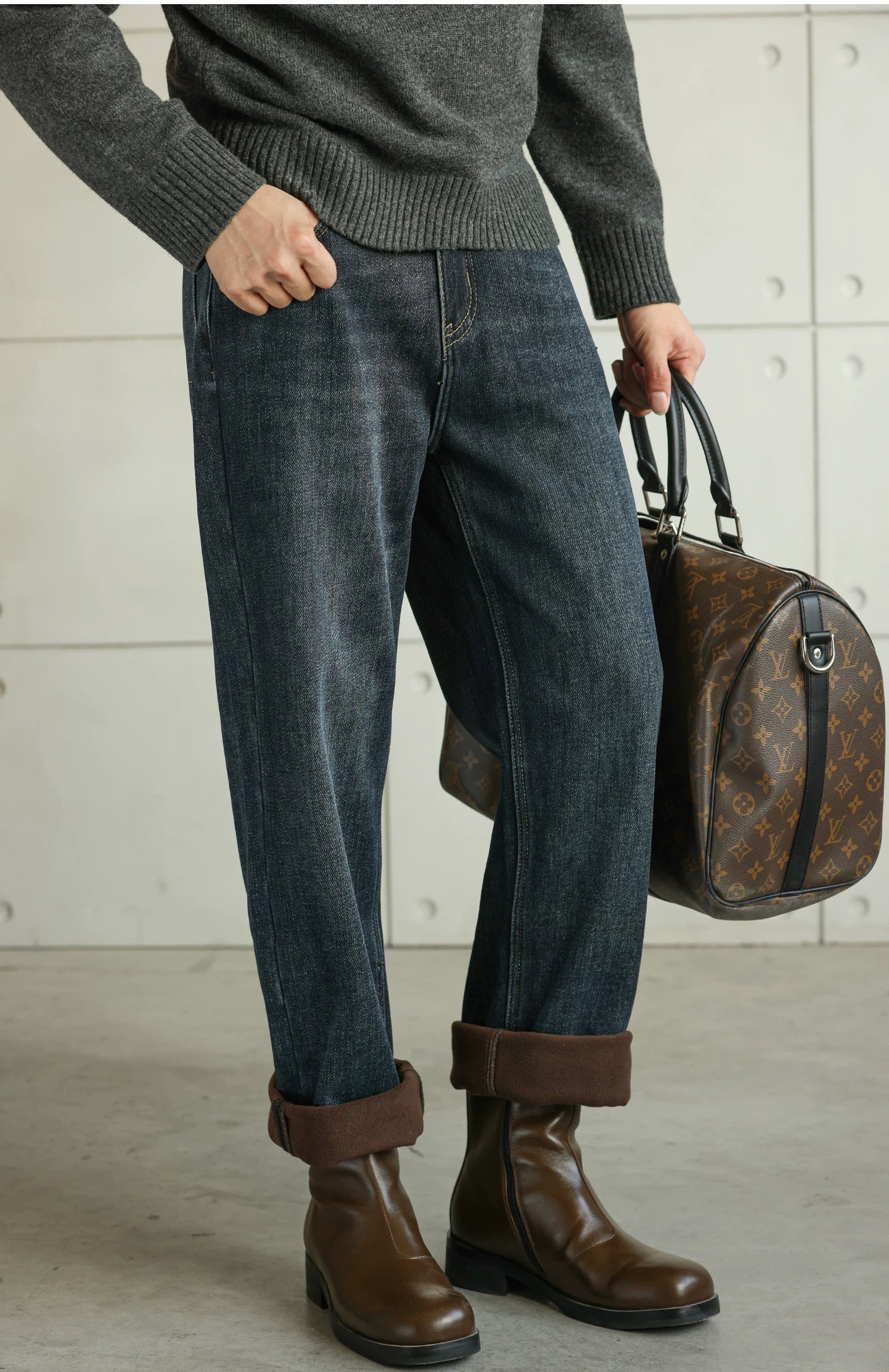 Vaqueros retro americanos de mezclilla cruda para hombre B0032