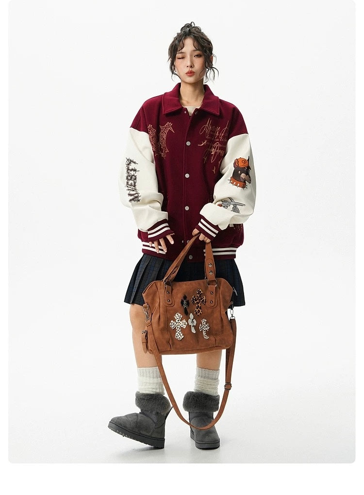 Men’s American Embroidered Patchwork Baseball Jacket – Vintage Streetwear Varsity CoatT0074