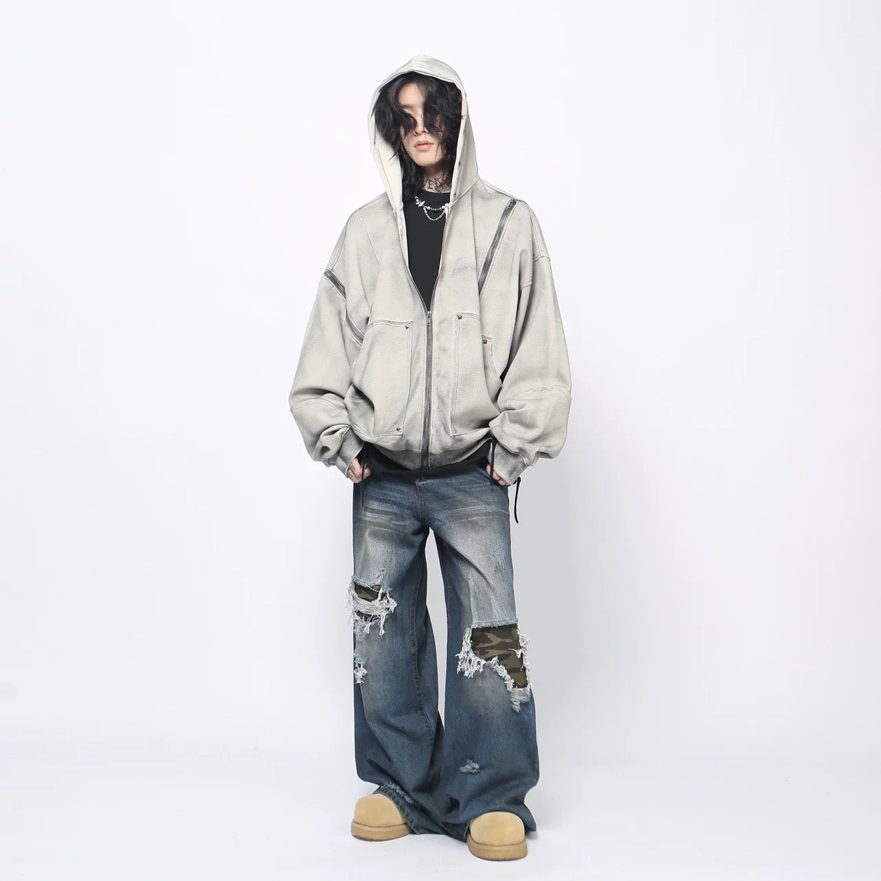 Sudadera con capucha y cremallera para hombre T0281