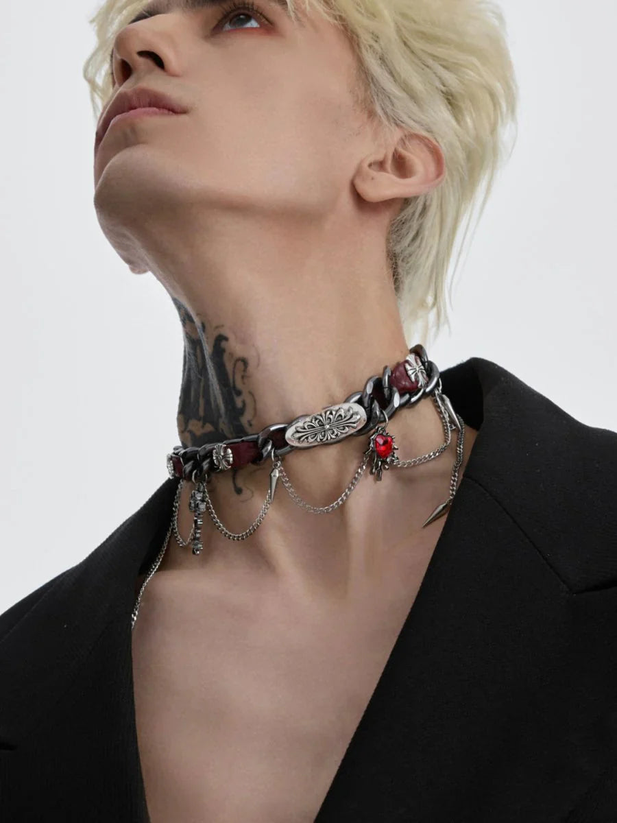 [STRUC TON] LEATHER PUNK NECKLACE A0057