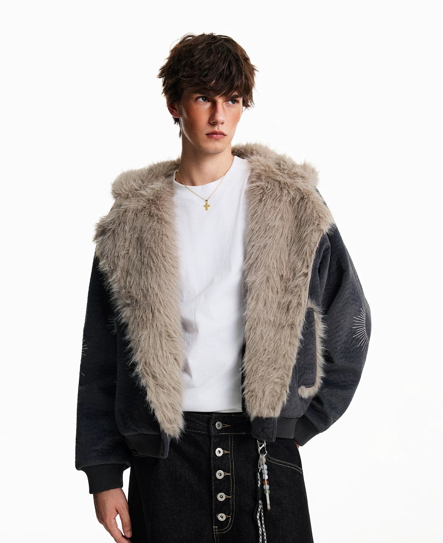 American Vintage Faux Rabbit Fur Hooded Jacket T0254