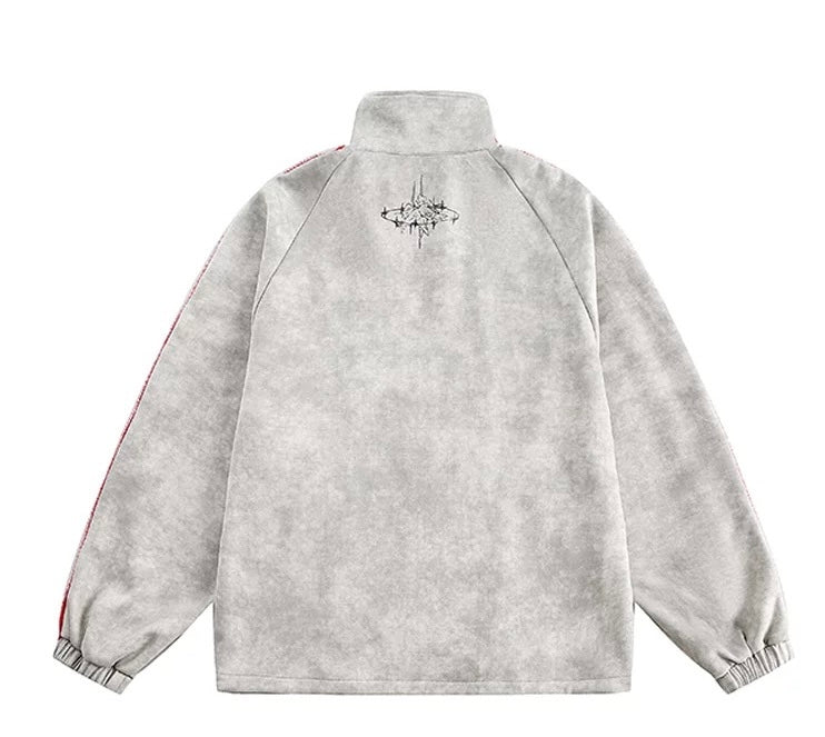 メンズ プリント カラーブロック フリースジャケット - レトロ パッチワーク ストリートウェア アウターウェア T0037