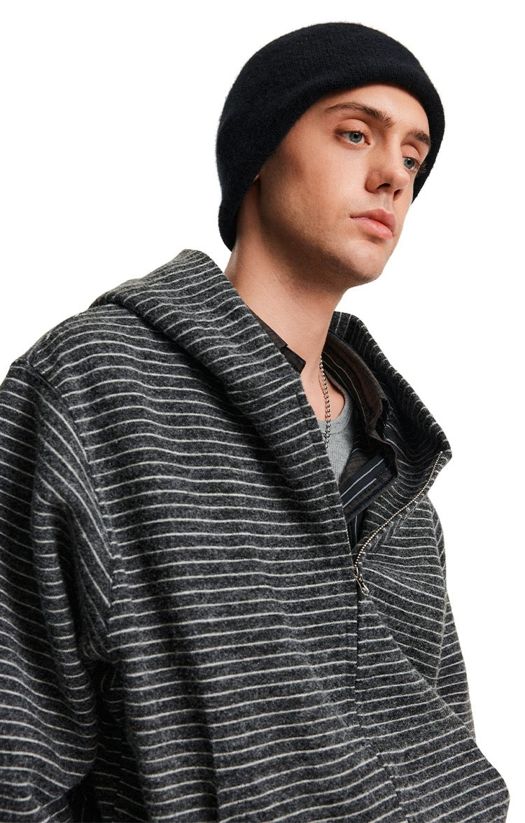 Sudadera a rayas con cremallera – Sudadera estilo cárdigan con capucha estilo streetwear vintage americano T0207