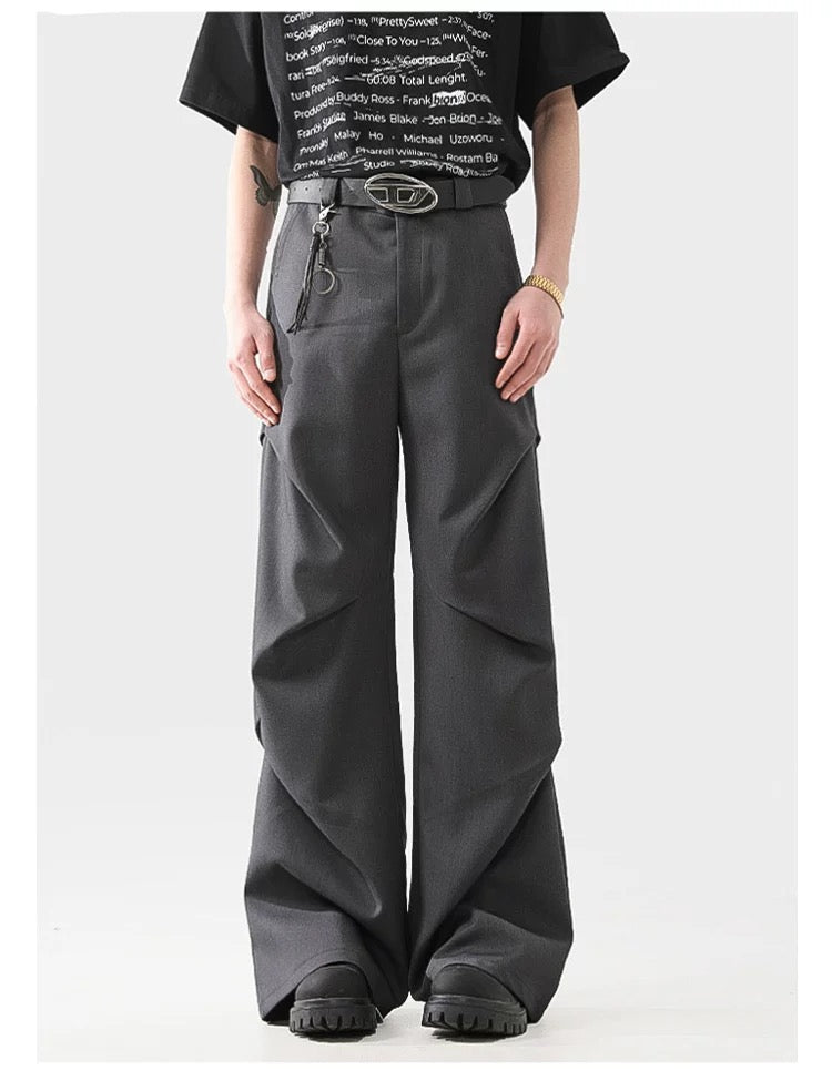 Men’s 3D Pleated Dress Pants – Textured Tailored Trousers for Modern Street Style B0071