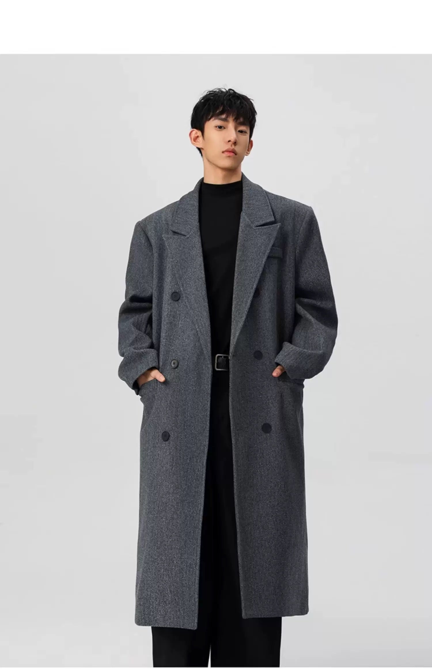 Men’s Long Wool Overcoat – American Vintage Street Tailored Winter Coat T0069