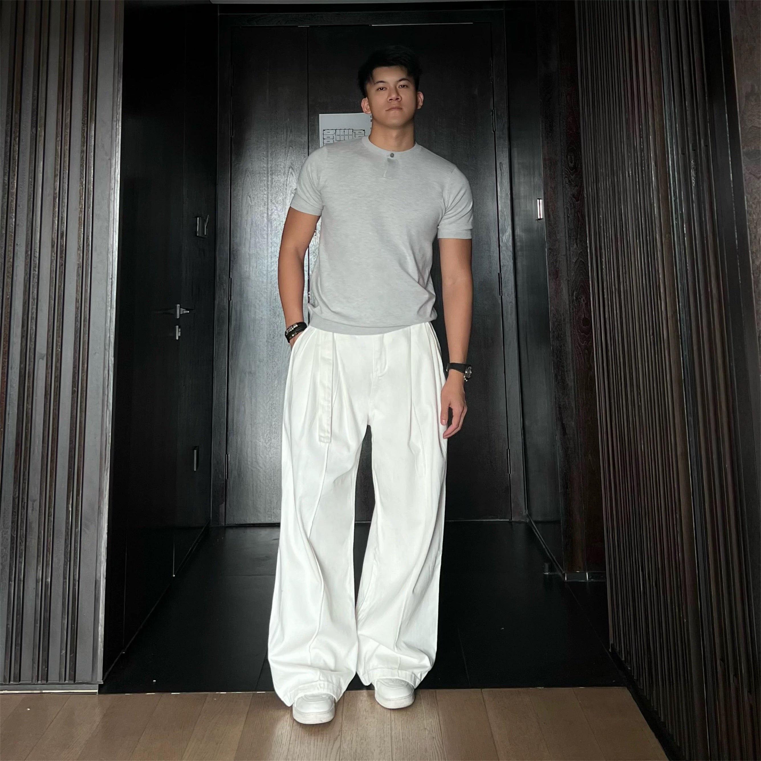 Vintage Curved-Cut Wide-Leg Jeans for Men | American Retro Casual Denim PantsB0101