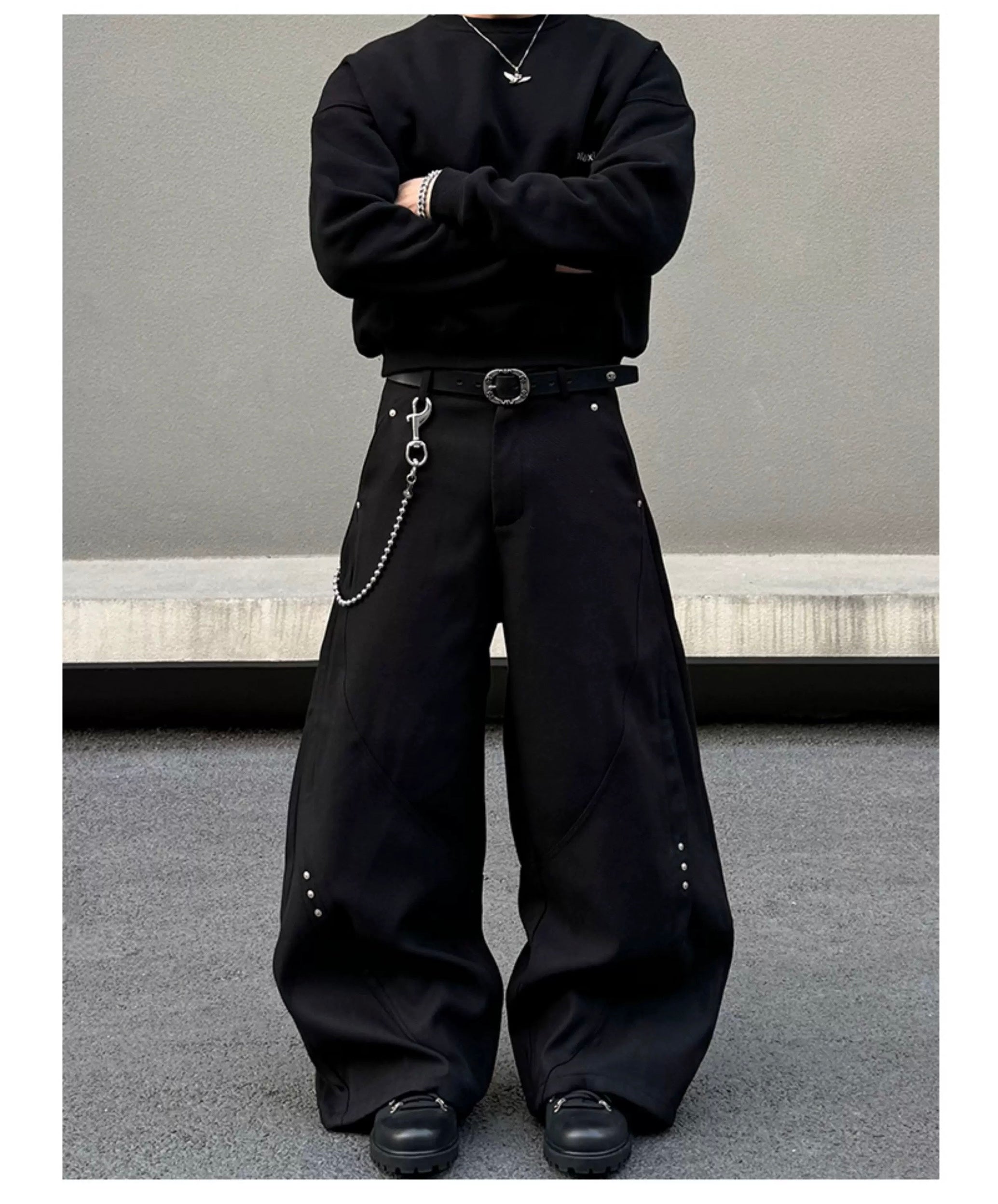 Men’s American Patchwork Rivet Blade Trousers – Vintage High-Street Flared Dress Pants B0080