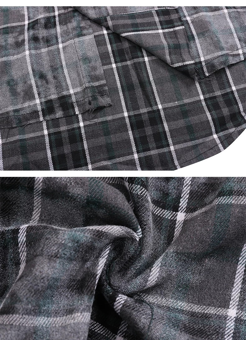 Men’s Plaid Overshirt Jacket – American Casual Vintage Streetwear Outerwear S0052