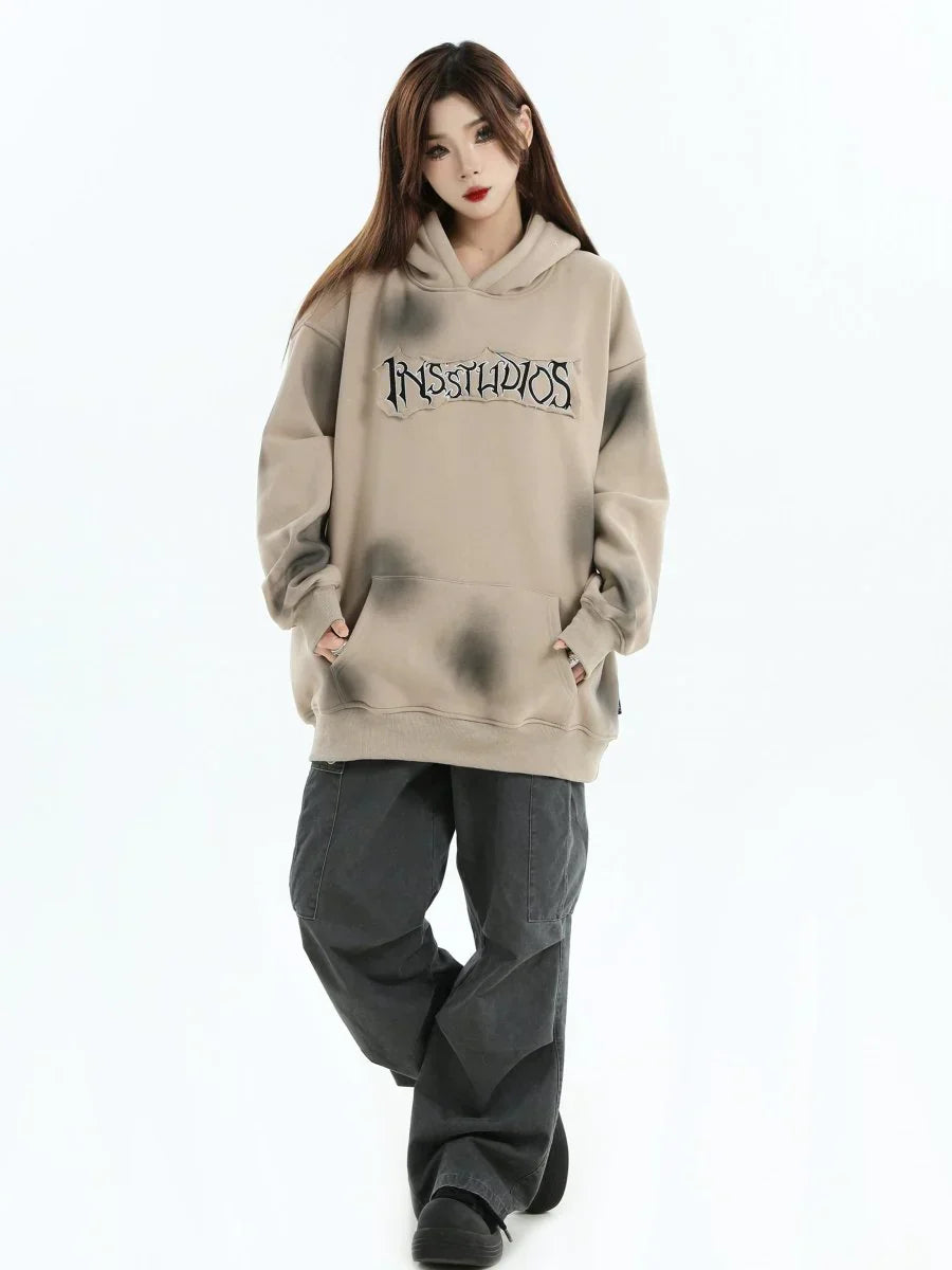 [INSstudios] SPRAY PAINT LOGO LOOSE HOODIE S0206