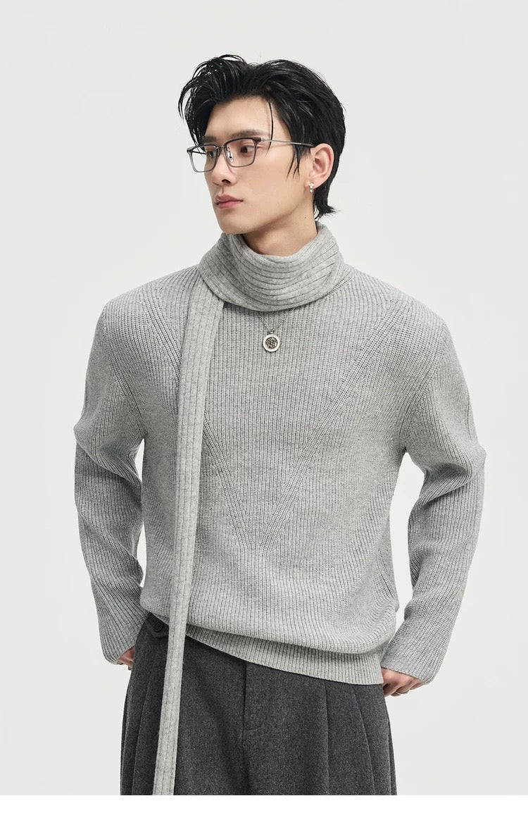 Suéter holgado de punto de lana de color liso para hombre, con cuello semialto y diseño estampado para invierno - Capa base ideal T0043