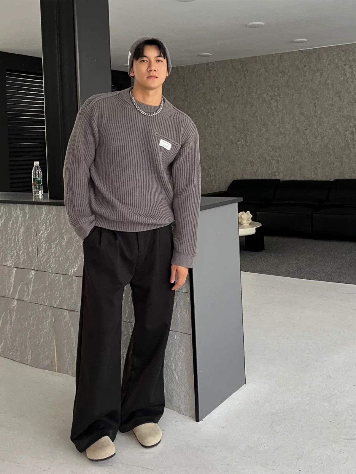 Suéter de punto holgado estilo urbano para hombre, cálido, informal, T0058