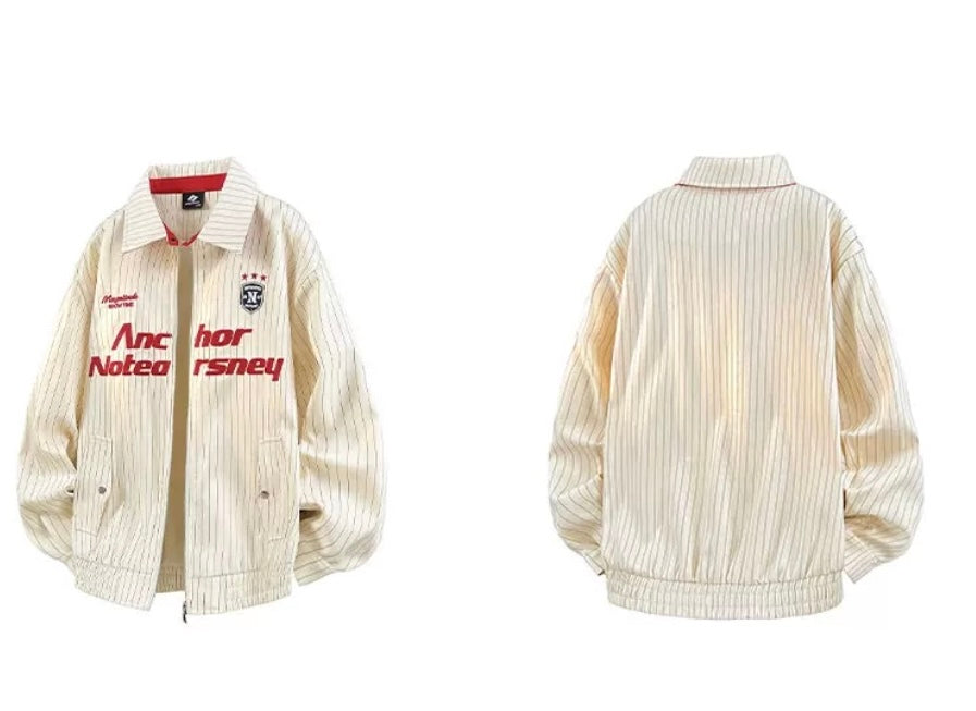 Men’s Striped Embroidered Jacket – Vintage American Streetwear Baseball Outerwear S0038