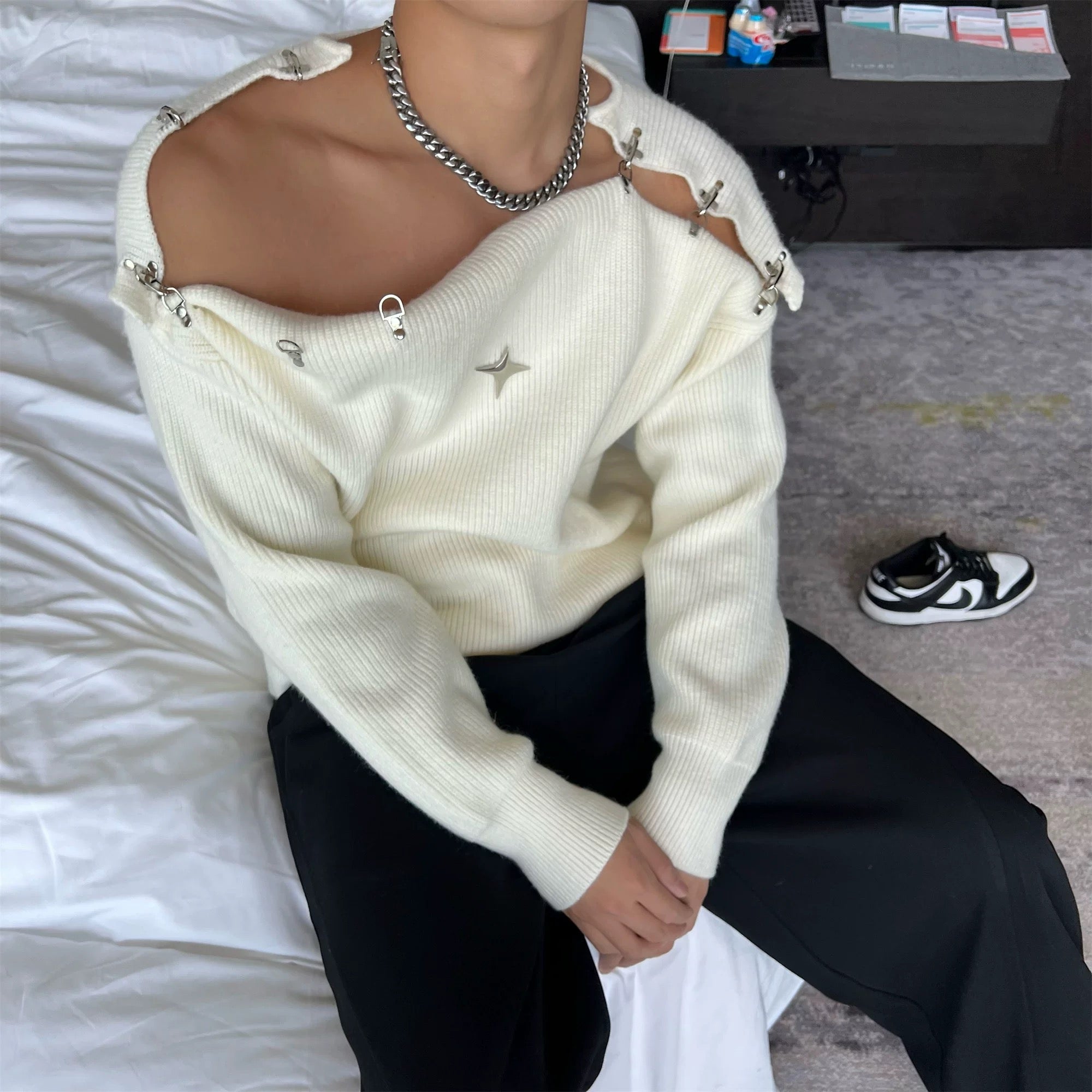 Suéter de punto con hebilla para hombre | Suéter holgado y cálido con estilo urbano T0056