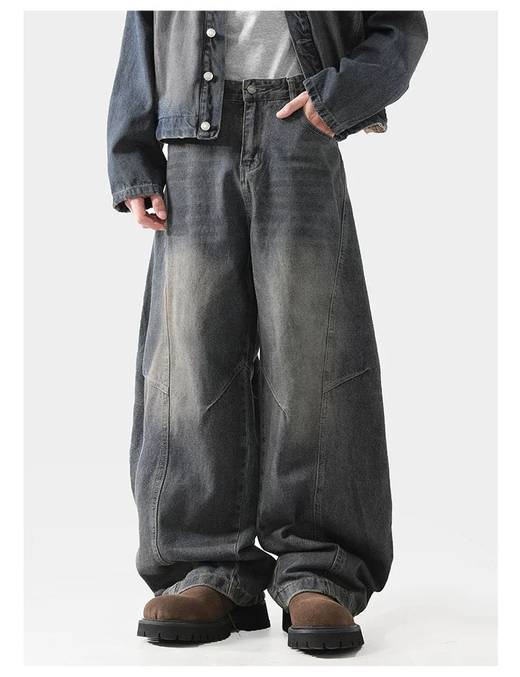 Men’s Structured Saber-Cut Jeans – American Retro Wide-Leg Denim Pants B0069