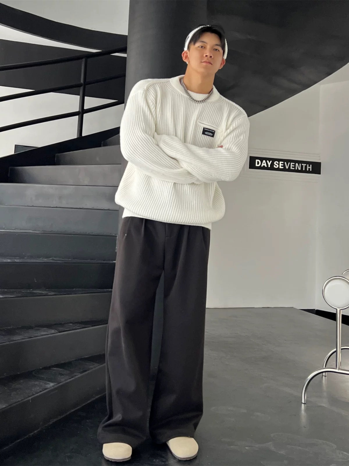 Suéter de punto holgado estilo urbano para hombre, cálido, informal, T0058